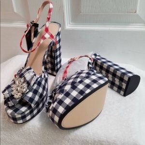 COPY - Zara Gingham platform sandals. Brooch detail.